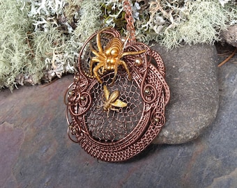 Gothic Steampunk Spider and The Fly Pendant