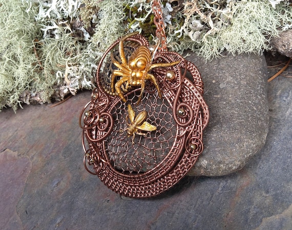 Gothic Steampunk Spider and The Fly Pendant
