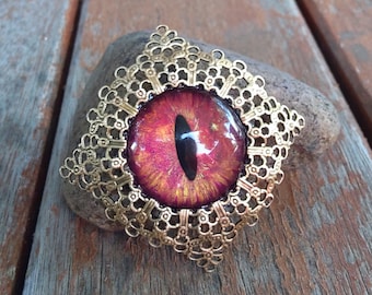 Magnetic Scarf Pin Brooch with Evil Eye Flame Red