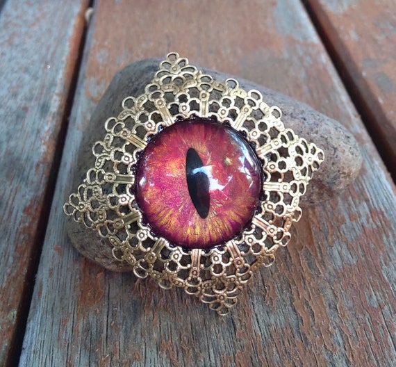 Magnetic Scarf Pin Brooch with Evil Eye Flame Red