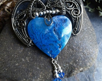 Blue Moss Agate Heart Pendant Part 4