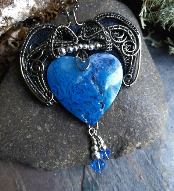 Blue Moss Agate Heart Pendant Part 4