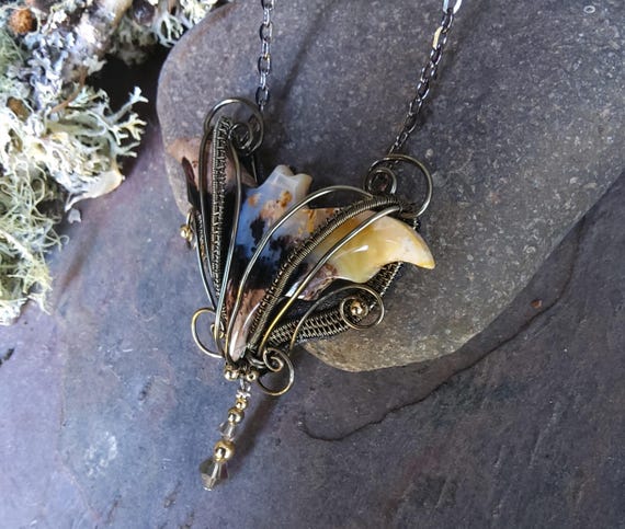 Gothic Steampunk Black Stone Bat Necklace Part 3
