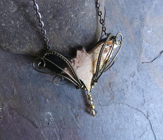 Gothic Steampunk Black Stone Bat Necklace Part 1