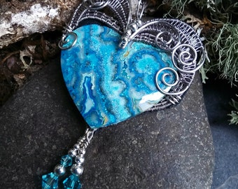 Turquoise Blue Moss Agate Heart Pendant Part 2