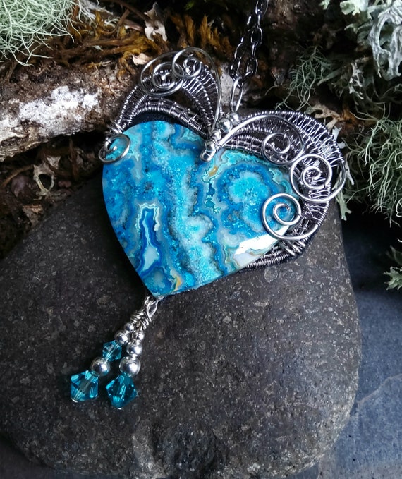 Turquoise Blue Moss Agate Heart Pendant Part 2