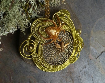 Gothic Steampunk Spider and The Fly Pendant