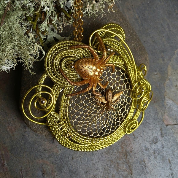 Gothic Steampunk Spider and The Fly Pendant