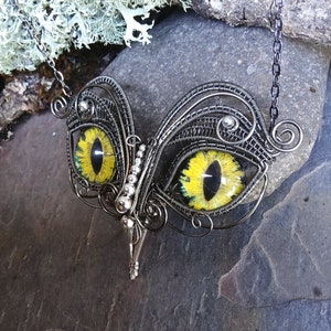 Gothic Steampunk Twisted Sister Arts Owl Pendant with Yellow Eyes image 3