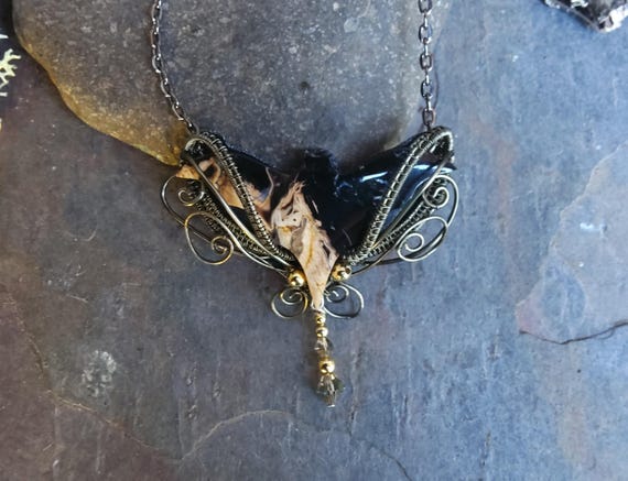 Gothic Steampunk Black Stone Bat Necklace Part 4