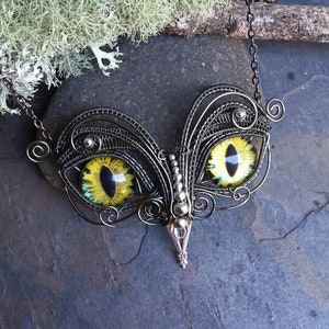 Gothic Steampunk Twisted Sister Arts Owl Pendant with Yellow Eyes image 6