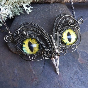 Gothic Steampunk Twisted Sister Arts Owl Pendant with Yellow Eyes image 5