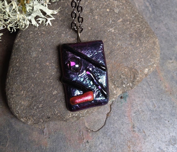 Twistedsisterarts Purple Iridescent Fused Glass Pendant