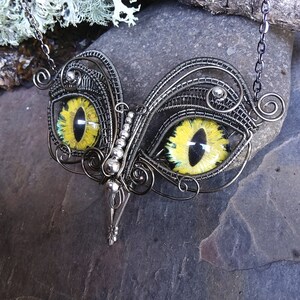 Gothic Steampunk Twisted Sister Arts Owl Pendant with Yellow Eyes image 2