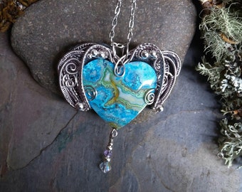 Turquoise Blue Moss Agate Heart Pendant Part 5