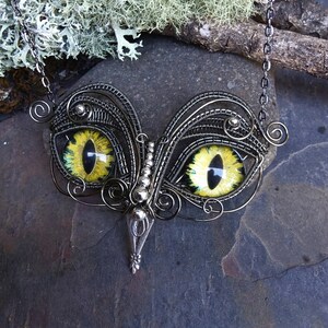 Gothic Steampunk Twisted Sister Arts Owl Pendant with Yellow Eyes image 7