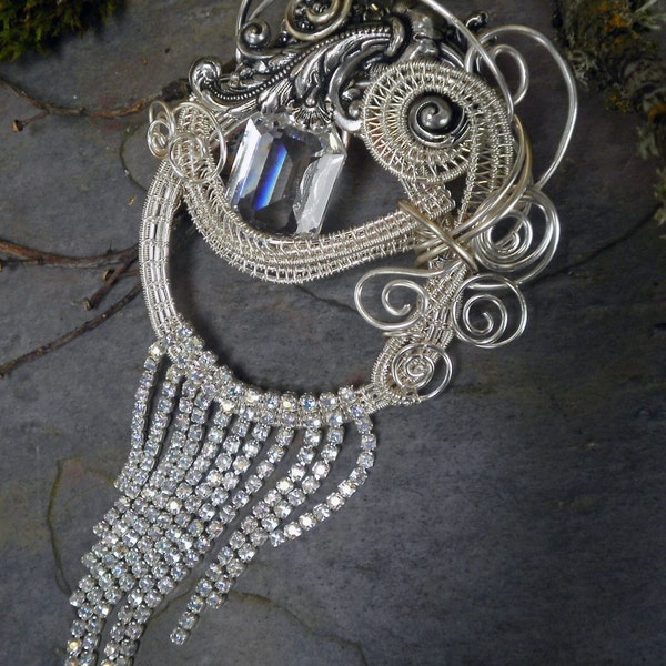 Gothic Steampunk Crystal Pin Brooch Pendant