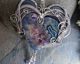 Lavender Purple Moss Agate Heart Pendant Part 9