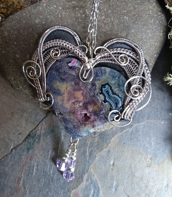 Lavender Purple Moss Agate Heart Pendant Part 9