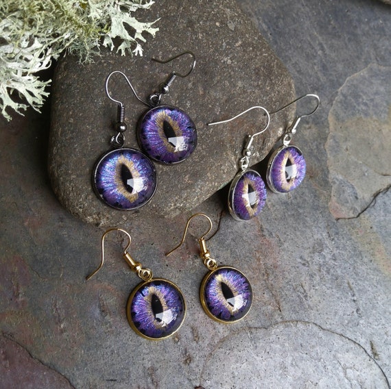 Gothic Steampunk Purple Eye Earrings