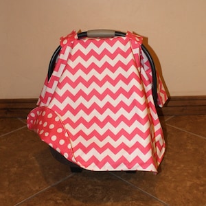 Car Seat Canopy Medium Pink Chevron Carseat Canopy Baby Girl Car Seat Tent Infant Carrier Cover Baby Shower Gift image 1