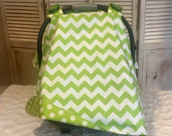 Car Seat Canopy - Lime Chevron Carseat Canopy Baby Car Seat Tent Car Seat Cover Boy - Baby Shower Gift - Infant Carrier Cover Neutral