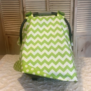 Baldachim na fotelik samochodowy - Lime Chevron Carseat Canopy Namiot na fotelik samochodowy dla niemowląt Pokrowiec na fotelik samochodowy dla chłopca - Prezent na baby shower - Pokrowiec na nosidełko dla niemowląt Neutral