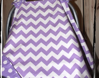 Car Seat Canopy-  Girl Lavender Chevron CarSeat Canopy- Baby Car Seat Tent - Car Seat Cover Girl - Baby Shower Gift - Infant Carrier Cover