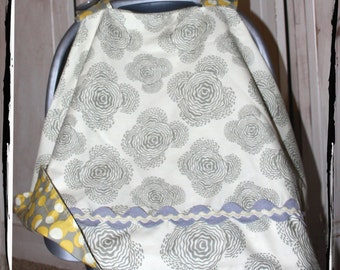 Car Seat Canopy- Grey Floating Buds Carseat Canopy- Baby Car Seat Tent - Car Seat Cover Girl - Baby Shower Gift - Infant Carrier Cover