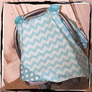 Baldachim na fotelik samochodowy - Aqua Tone Chevron Baldachim na fotelik samochodowy - Namiot na fotelik samochodowy dla niemowląt - Pokrowiec na fotelik samochodowy dla chłopca - Prezent na baby shower - Pokrowiec na nosidełko dla niemowląt w kolorze neutralnym