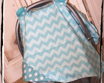 Car Seat Canopy- Aqua Tone Chevron Carseat Canopy- Baby Car Seat Tent - Car Seat Cover Boy - Baby Shower Gift - Infant Carrier Cover Neutral