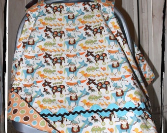 Car Seat Canopy- Mod Tod Animal Carseat Canopy- Baby Car Seat Tent - Car Seat Cover Boy - Baby Shower Gift - Infant Carrier Cover