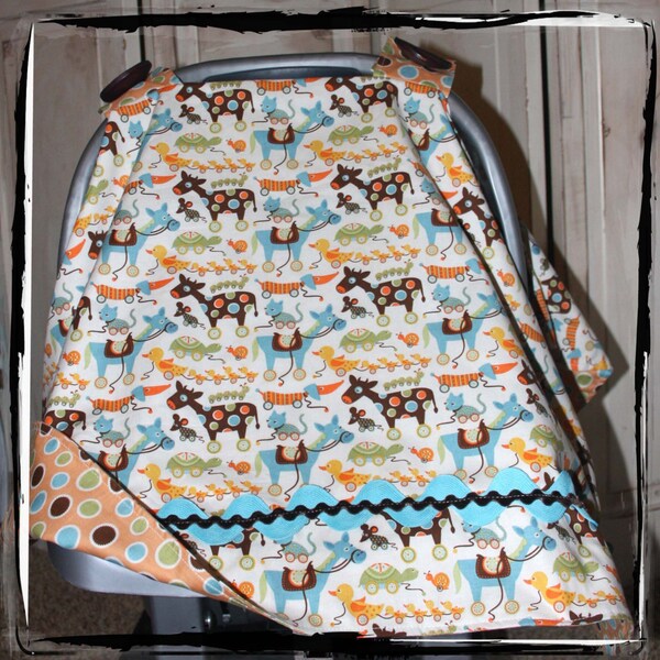 Car Seat Canopy- Mod Tod Animal Carseat Canopy- Baby Car Seat Tent - Car Seat Cover Boy - Baby Shower Gift - Infant Carrier Cover