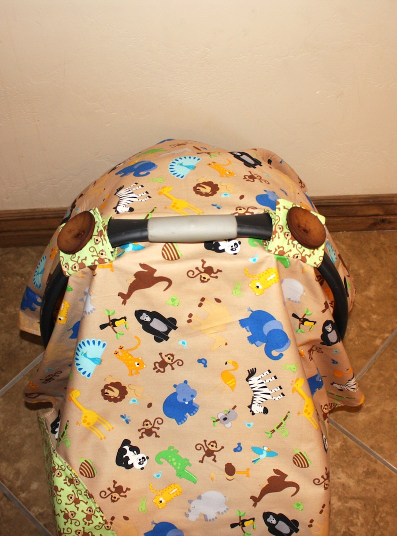 Car Seat Canopy Brown Zoofari Carseat Canopy Baby Boy Car Etsy