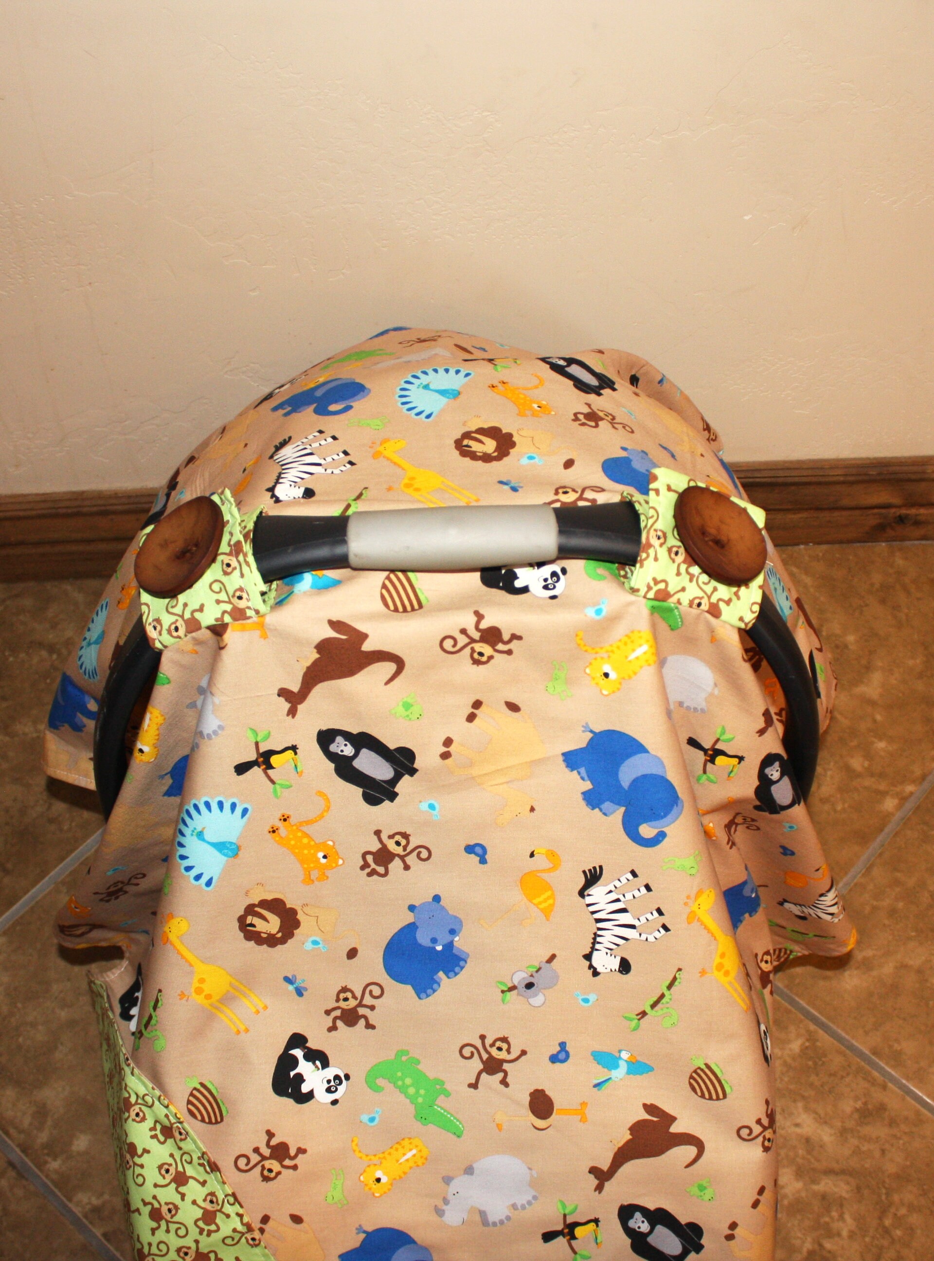 Car Seat Canopy Brown Zoofari Carseat Canopy Baby Boy Car Etsy