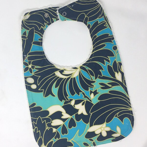 Toddler Bib - Navy Wallflower Toddler Bib with Chenille Back - Toddler and Baby Bib for Feeding and Burping - Baby Shower Gift