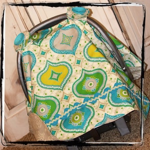 Baldachim na fotelik samochodowy - niebieski Chandra Carseat Canopy - namiot na fotelik samochodowy dla niemowląt - pokrowiec na fotelik samochodowy dla dziewczynki - prezent na baby shower - pokrowiec na nosidełko dla niemowląt neutralny
