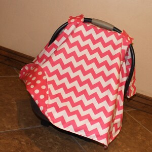 Car Seat Canopy Medium Pink Chevron Carseat Canopy Baby Girl Car Seat Tent Infant Carrier Cover Baby Shower Gift image 2