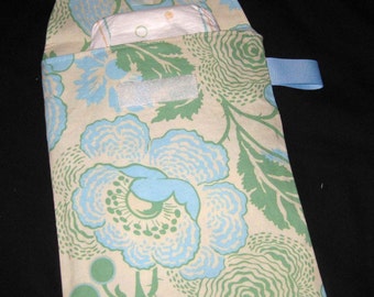 Sale!! 50% OFF - Green Fresh Poppies Diaper Clutch with a Pocket- Ribbon Color May Vary - Ready to ship
