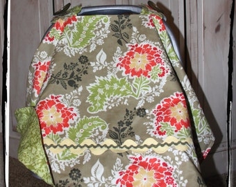 Car Seat Canopy- Thyme Party Dress Girl Carseat Canopy- Baby Car Seat Tent - Car Seat Cover Girl - Baby Shower Gift - Infant Carrier Cover