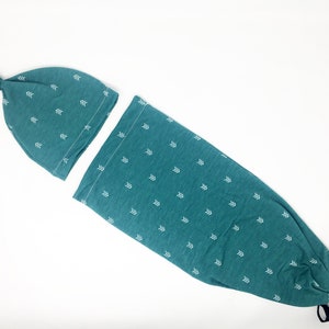 Swaddle Sack & Knotted Baby Hat - Teal Arrows - Knit Swaddling Sack- Swaddle Cocoon Newborn Baby Swaddle Cocoon Baby Sleep Sack Baby Gift