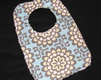 Infant Bib - Sky Wallflower Infant Bib with Chenille Back - Baby Bib for Feeding and Burping - Baby Shower Gift