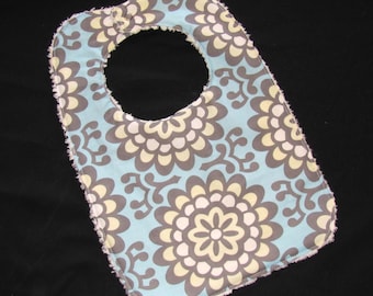 Toddler Bib- Sky Wallflower Toddler Bib with Chenille Back - Toddler and Baby Bib for Feeding and Burping - Baby Shower Gift