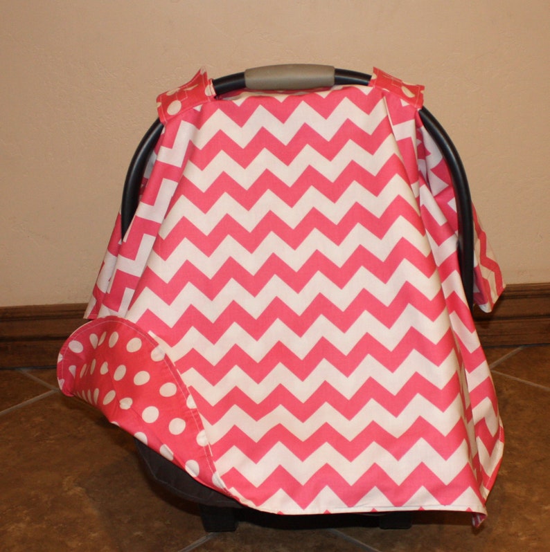 Car Seat Canopy Medium Pink Chevron Carseat Canopy Baby Girl Car Seat Tent Infant Carrier Cover Baby Shower Gift image 3