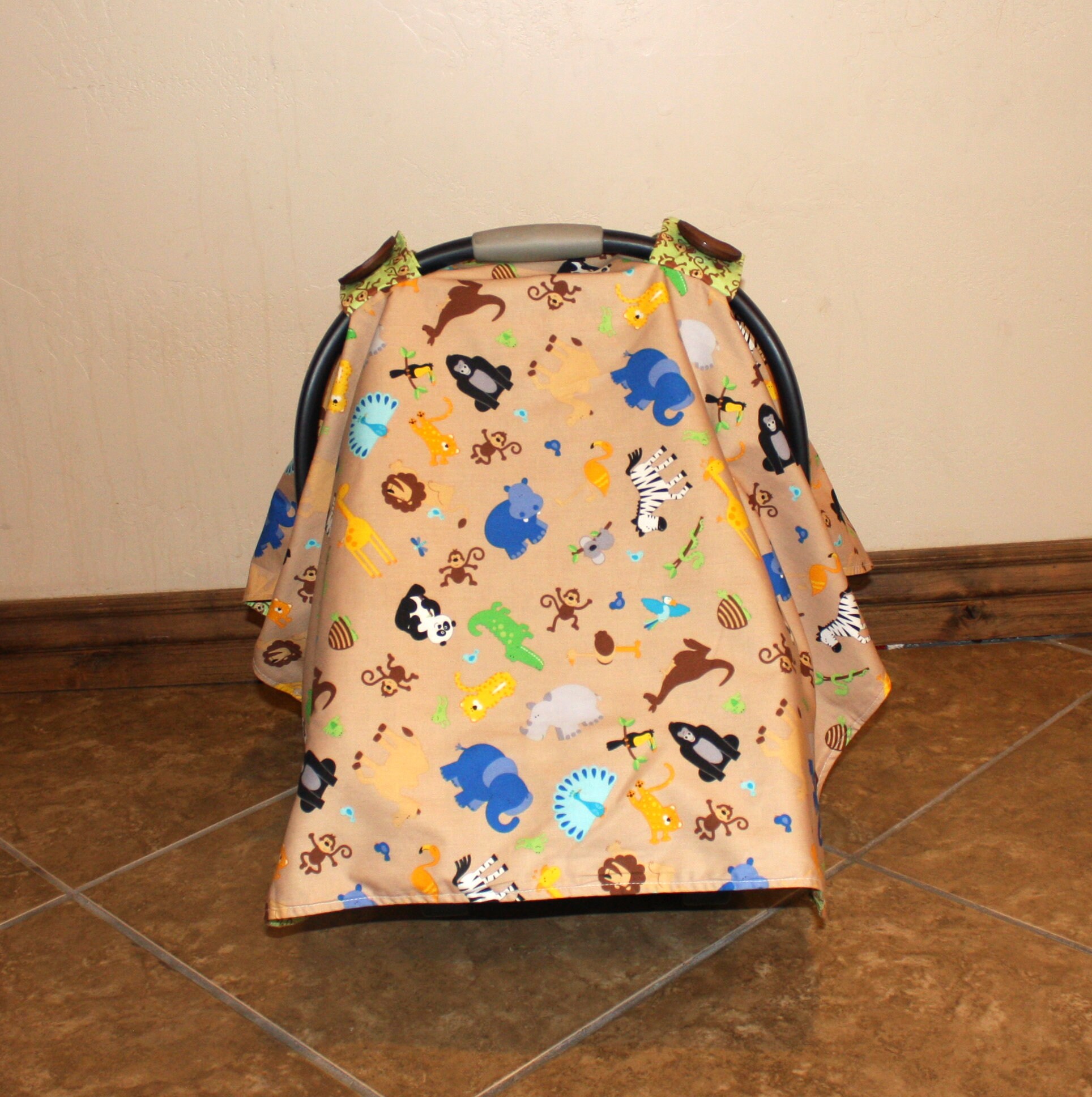 Car Seat Canopy Brown Zoofari Carseat Canopy Baby Boy Car Etsy