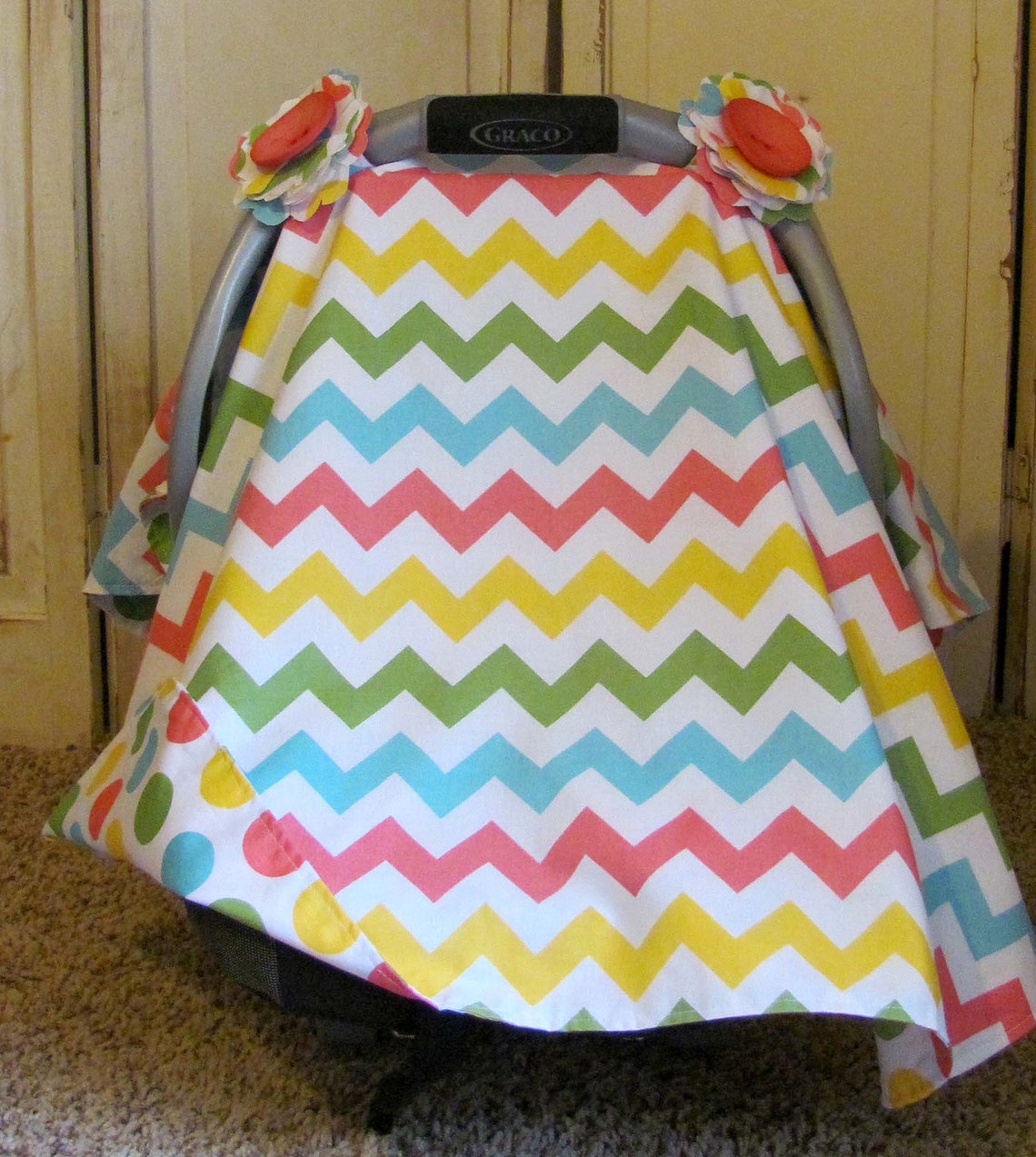 Car Seat Canopy Girl Chevron Carseat Canopyready 2 Ship Etsy