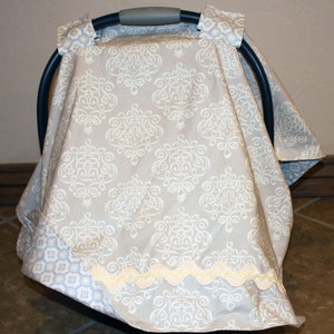 Auto-Sitz-Dach - grau Neutral Band Damast Carseat Canopy - Baby Auto Sitz Zelt - Auto Sitz Bezug - Baby-Dusche-Geschenk - Baby-Träger-Abdeckung
