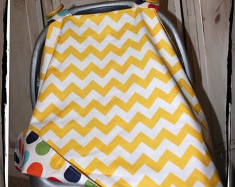 Car Seat Canopy- Yellow Rainbow Carseat Canopy- Baby Car Seat Tent - Car Seat Cover Neutral - Baby Shower Gift - Infant Carrier Cover