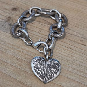 Brighton Silver Plated Cordoba Heart Charm 8" Chain Link Bracelet image 4