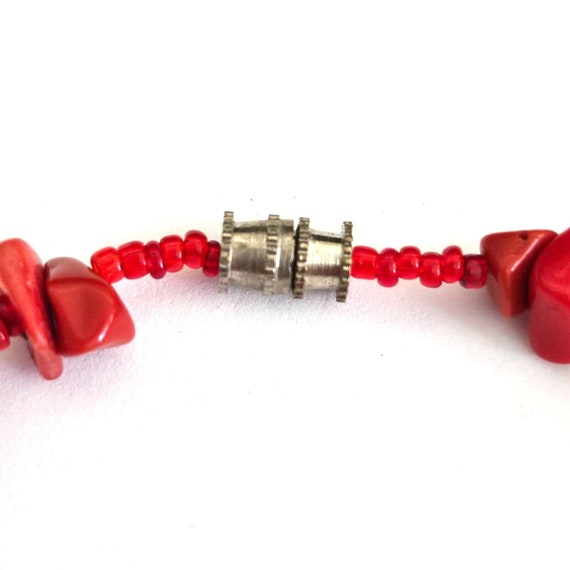 Red Coral & Freshwater Pearl Beaded Bracelet - image 2